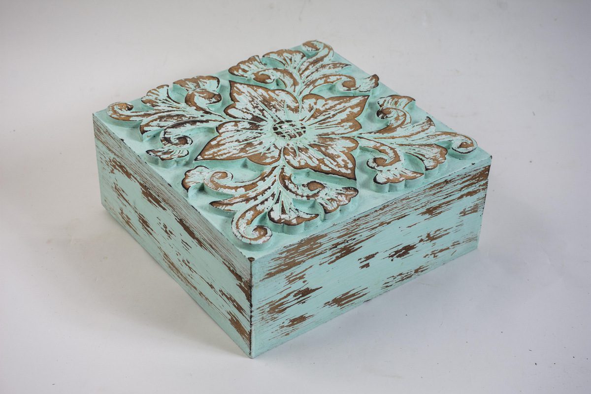 MAKASI - BOX WOOD MEDIUM TEAL WASH 25L X 25W X 10H