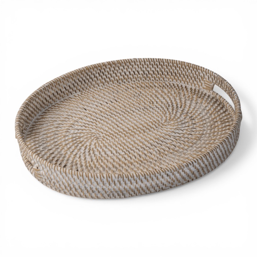 LULU - TRAY RATTAN OVAL WHITE SMALL 39 X 28