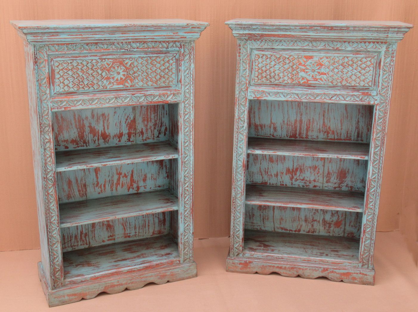 ARSENE - BOOKSHELF BLUE CARVED 84L X 37W X 132H CM