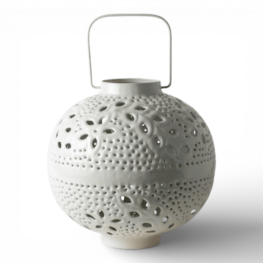PUNE - LANTERN IRON WITH HANDLE CREAM 28X28