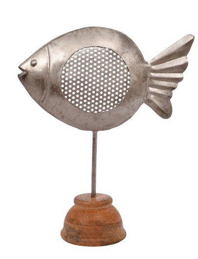 LAFI  - CANDLE HOLDER FISH NICKEL ANTIQUE SILVER BIG 19X8XH25