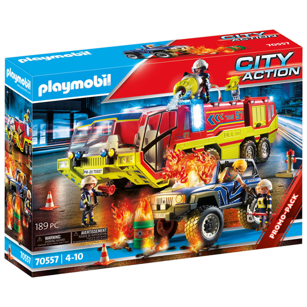 70557 - Playmobil City Action - Camion de pompiers et véhicule enflammé