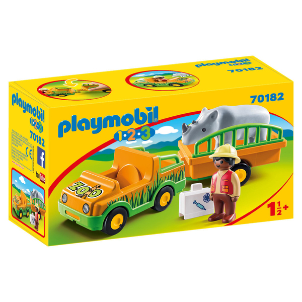 70182 - Playmobil 1.2.3 -  Vétérinaire véhicule et rhinocéros