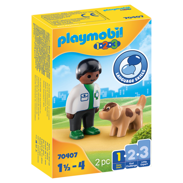 70407 - Playmobil 1.2.3 - Vétérinaire avec chien