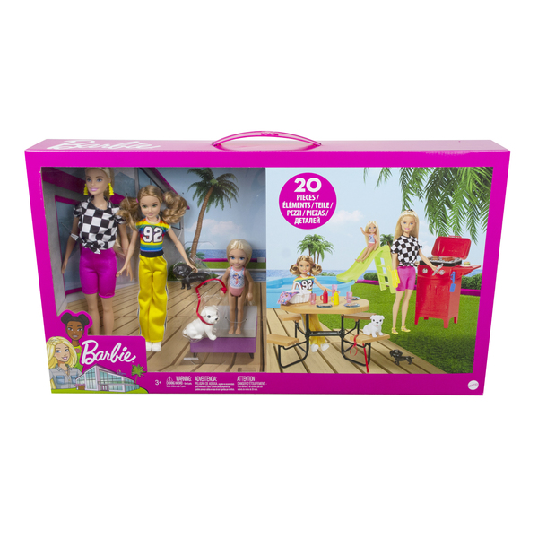 Poupée et Maison de poupée Barbie, coffret de jeu à 1 étage portatif avec  piscine