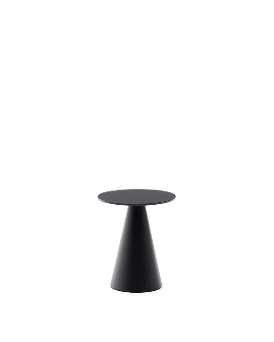 Wilshire side table with frosted tempered glass and steel with matt black painted finish Ã35cm