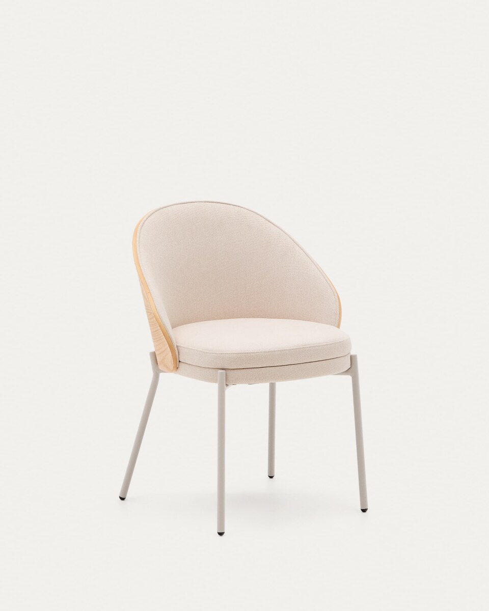 Eamy chair in beige chenille. in a natural finish ash veneer and beige metal