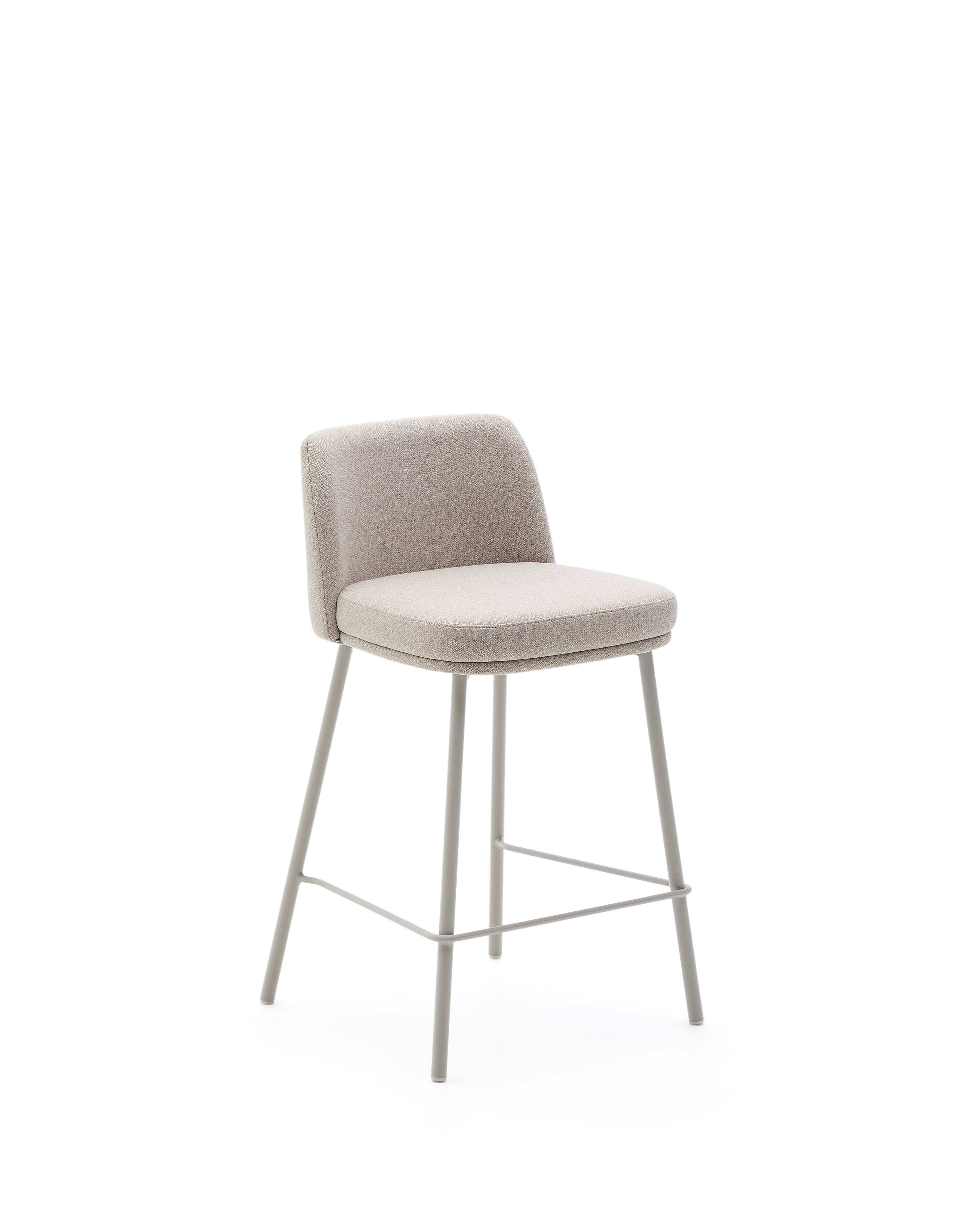 Minami stool in beige chenille with beige steel legs height 65 cm