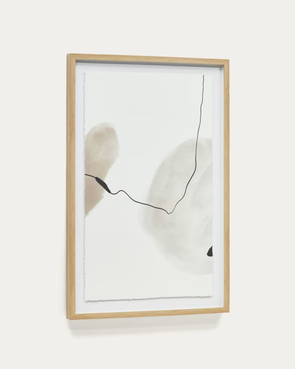 Torroella abstract painting in white. brown. and grey. 60 x 90 cm