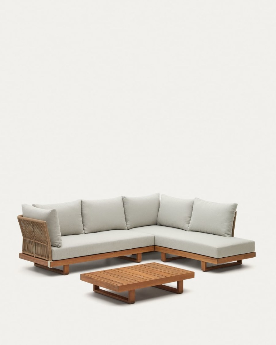 Raco 5 seater corner sofa and coffee table. made from solid acacia wood