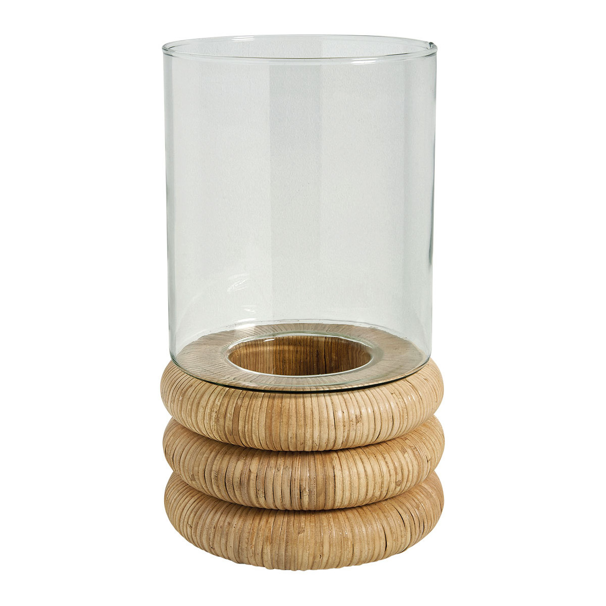 BOLINE glass and natural rattan candle holder dia 20x33