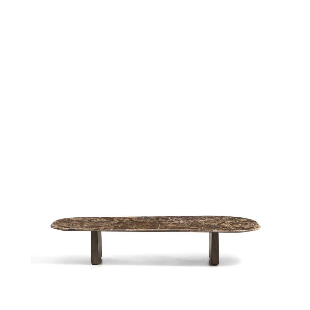 Pirita coffee table in brown marble with solid oak wood legs with a dark finish 147 x 65cm FSC 100%