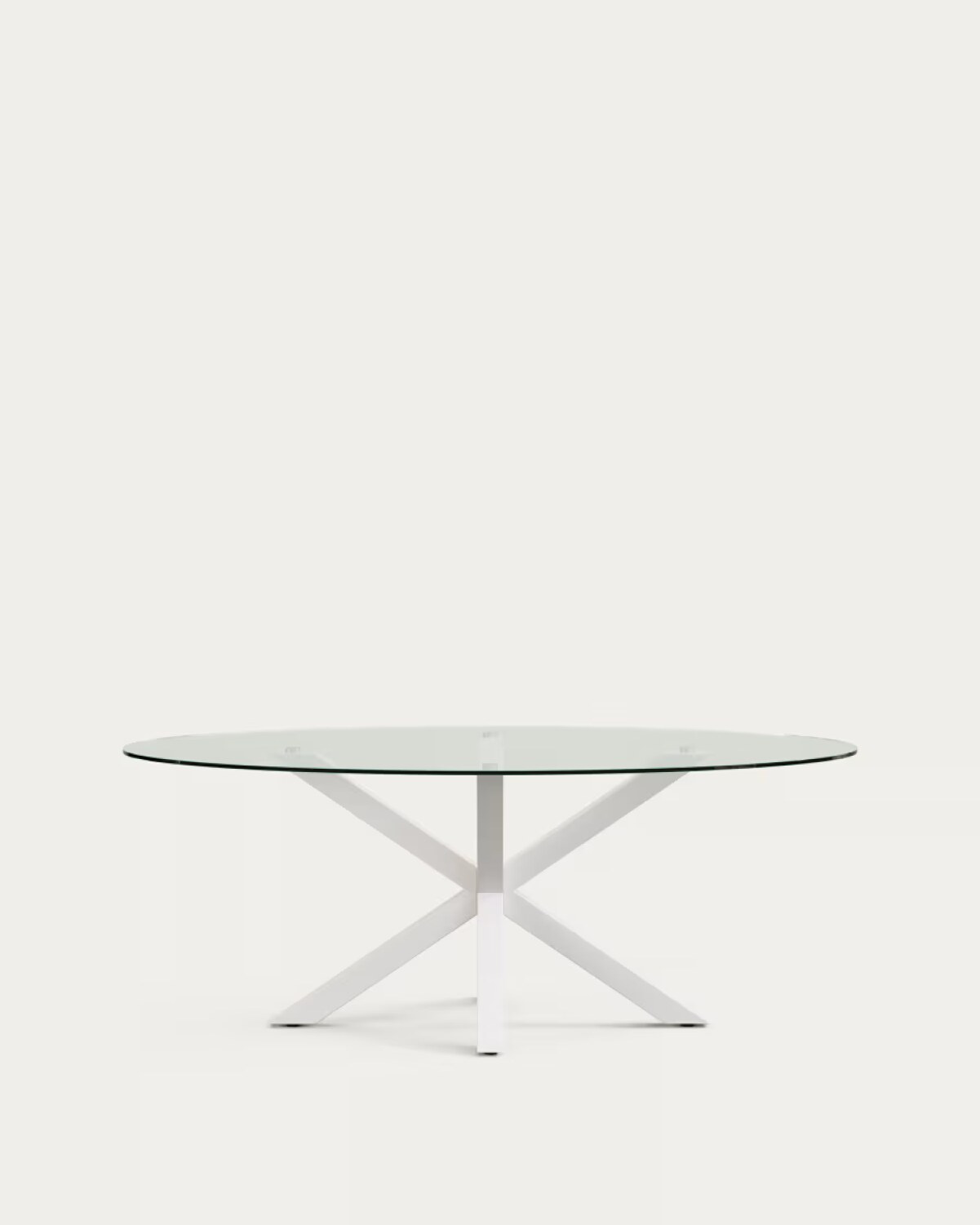 Argo oval table in glass and steel legs with white finish Ã 200 x 100 cm