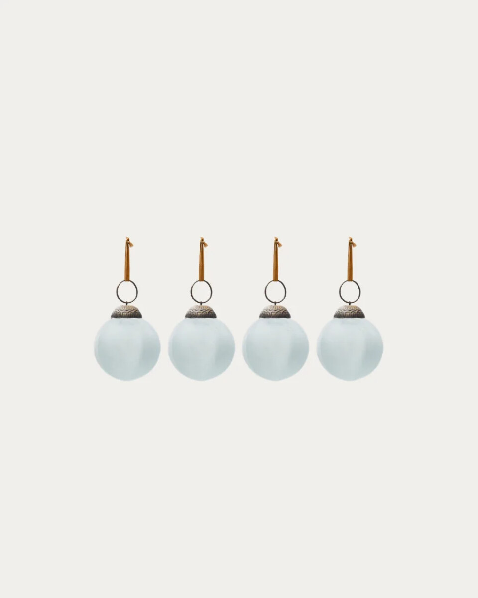 Talve set of 4 Christmas baubles made of white recycled glass.  6 cm