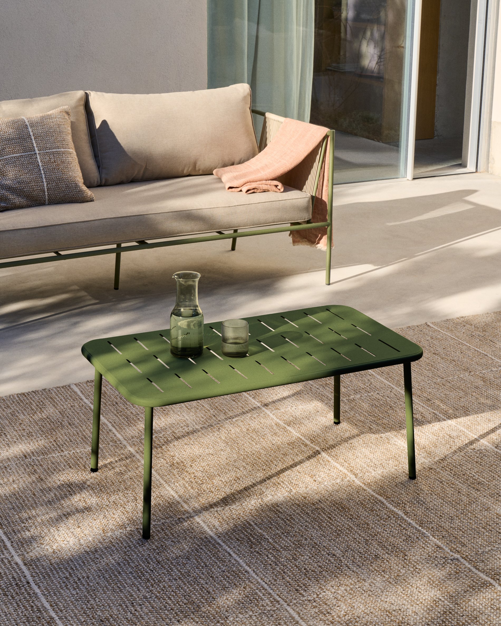 Nalian 100% PET rug with beige checks 200 x 300 cm