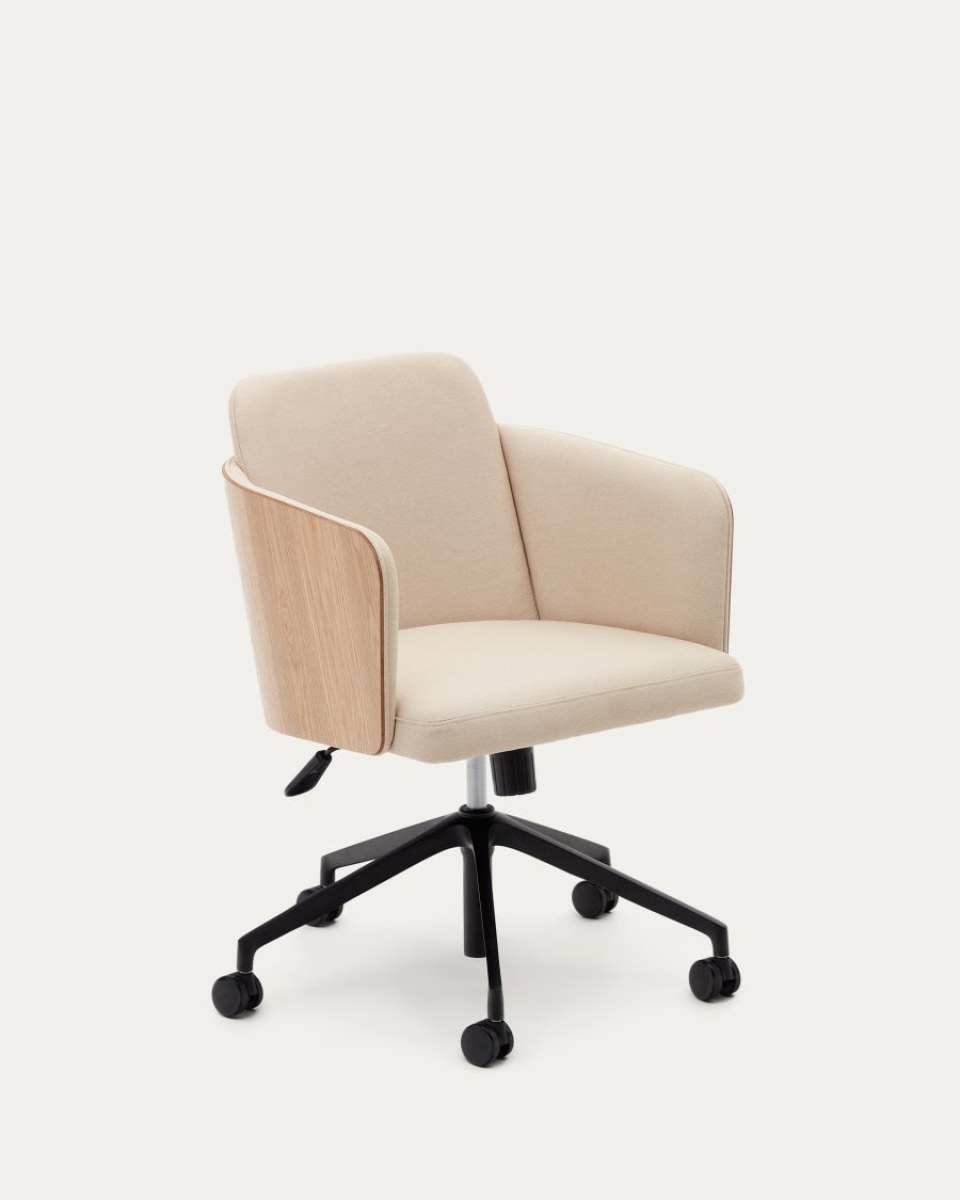 Madai desk chair in beige chenille and ash veneer with natural finish FSC Mix Credit