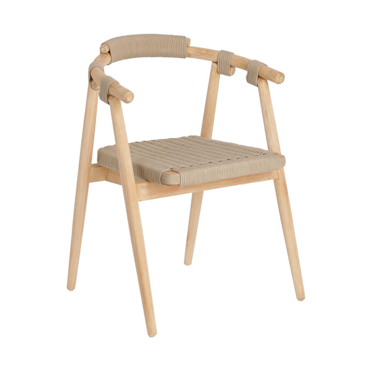 Majela chair in solid 100% FSC eucalyptus with oak-effect finish and beige rope