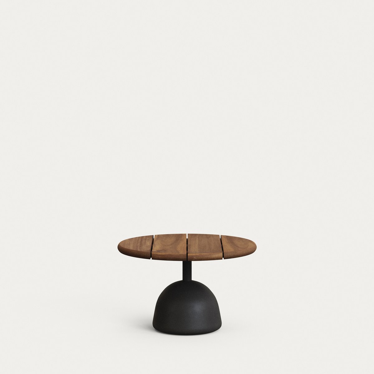 Saura coffee table with acacia top in walnut finish and black cement base Ø55x35cm