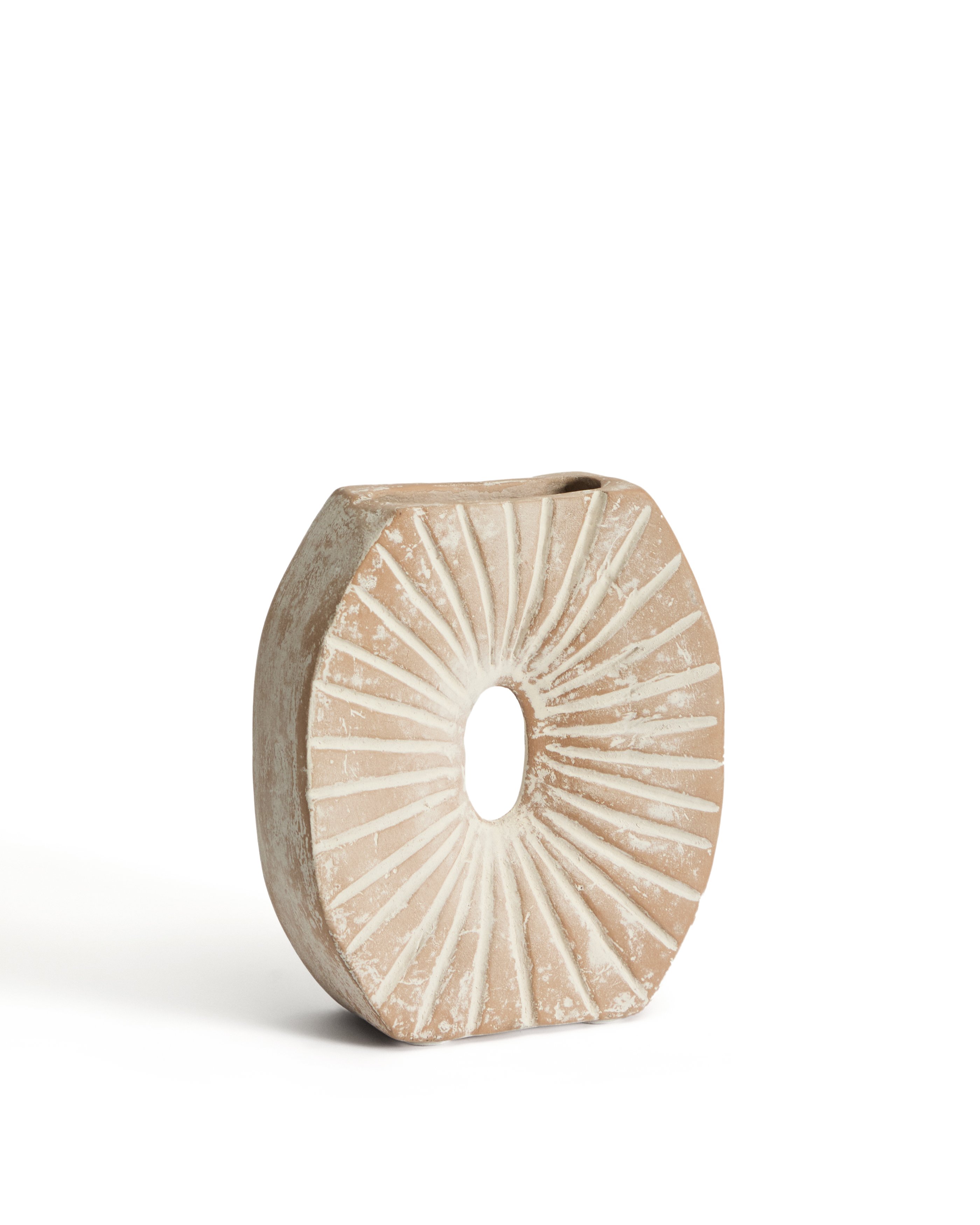 Vase Valura in papier mache pink and beige 21 cm