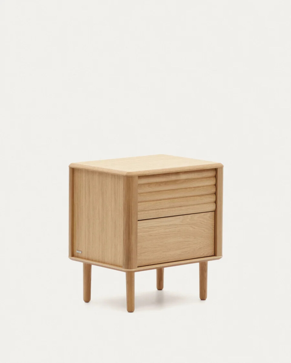 Lenon oak wood and veneer bedside table with 2 drawers. 50 x 55 cm FSC MIX Credit