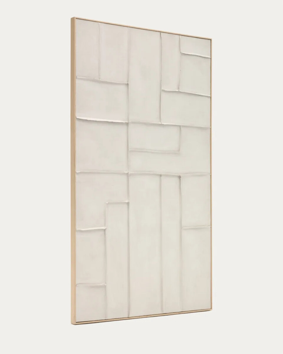 Klis white linen picture with geometric shapes. 120 x 200 cm
