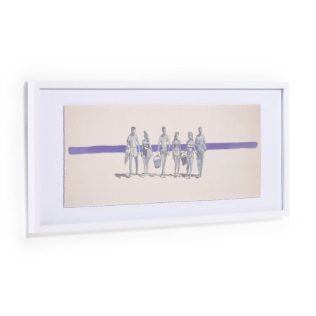 Scherin blue and white picture with people walking 40 x 100 cm