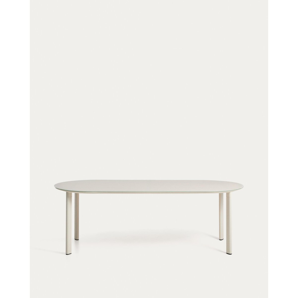 Erice oval table in aluminium and ecru tempered glass 230 x 100 cm
