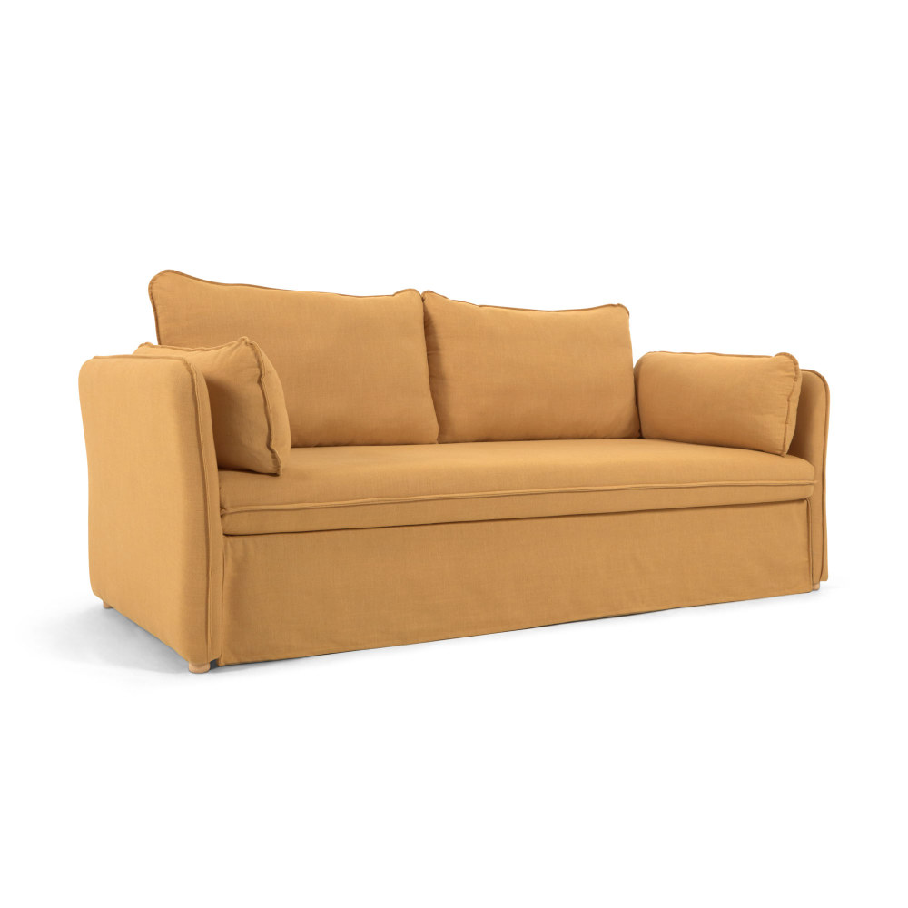 S799_60_SN81 Tanit sofa bed mustard with solid beech wood legs natural finish 210 cm