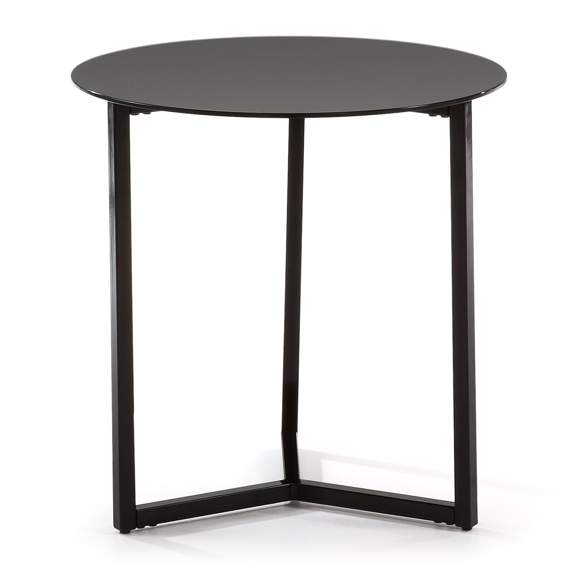 Black Raeam side table made with tempered glass and steel in black finish  50 cm