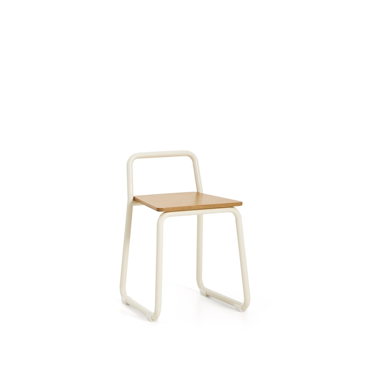 Tinn ash veneer chair with a beige metal structure