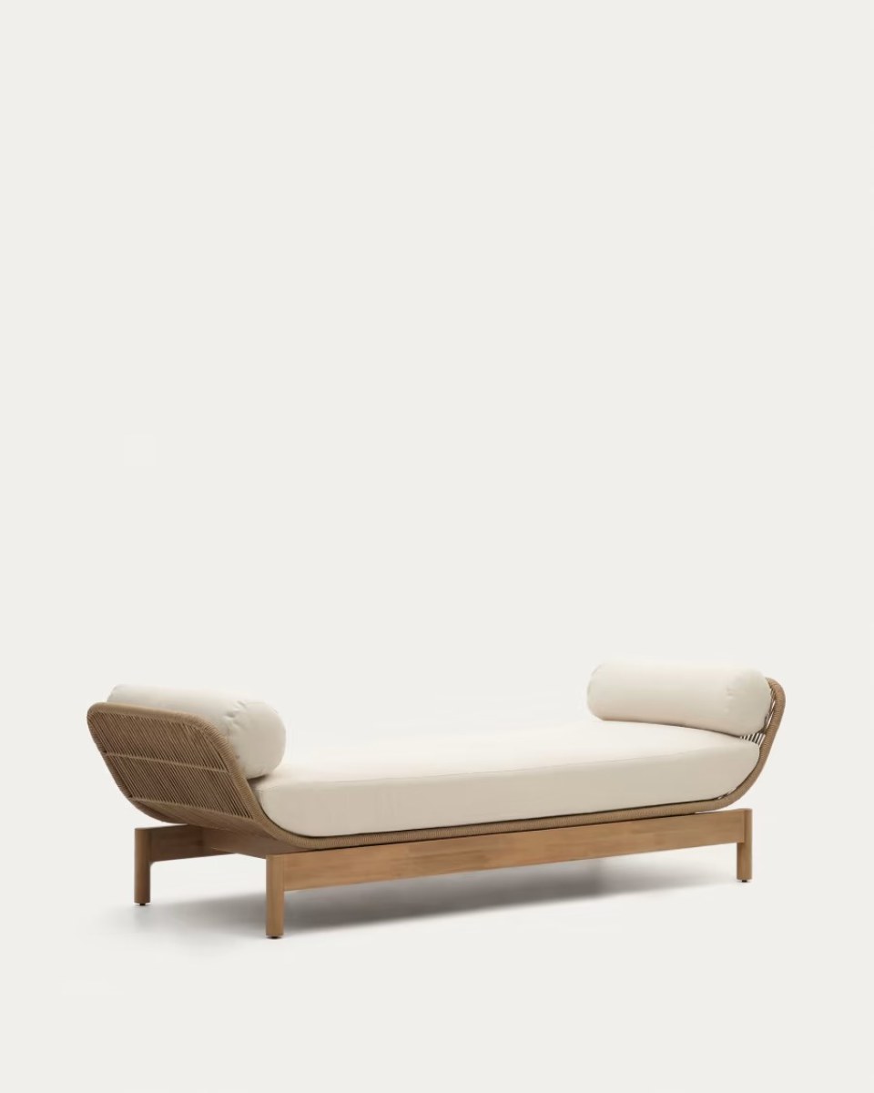 Catalina sun lounger in beige cord and solid FSC acacia wood