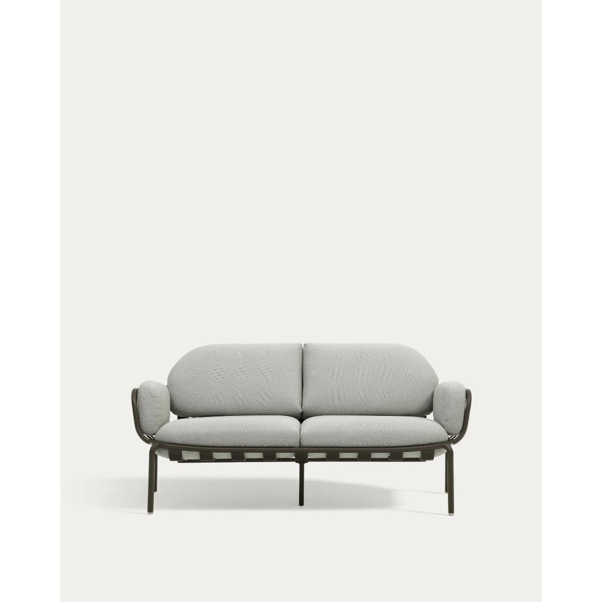 Joncols outdoor 2-seater sofa in aluminium with green painted finish and grey cushions 164cm