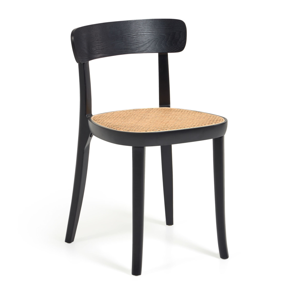 Romane chair in solid beech with black finish- ash veneer and rattan