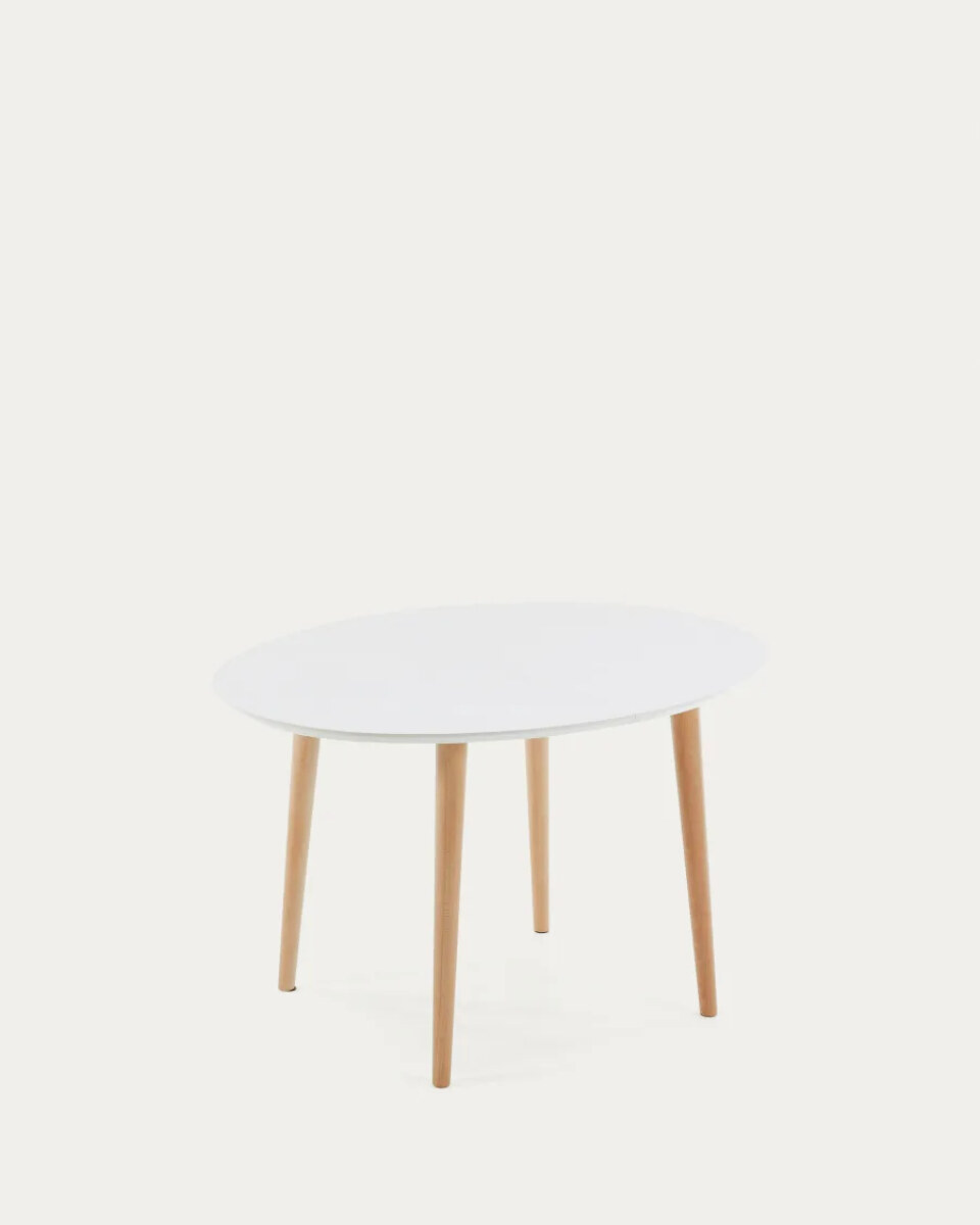 Oqui oval extendable MDF table with white lacquer and solid beech legs 120 (200) x 90 cm