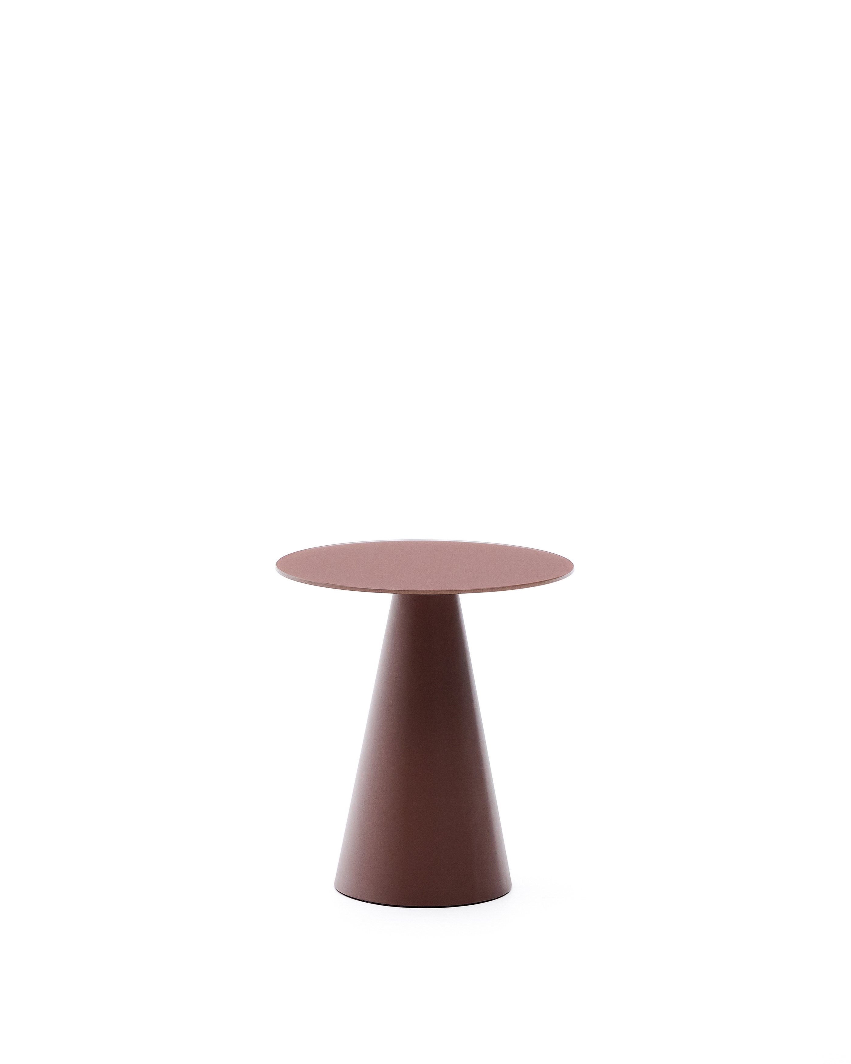 Wilshire side table with frosted tempered glass and matt terracotta painted steel finish 50cm