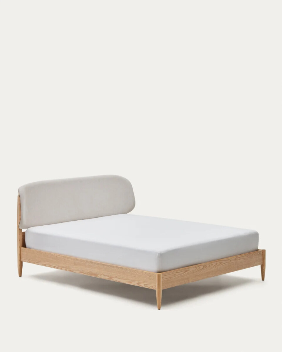 Octavia bed in ash plywood and white upholstered headboard FSC Mix Credit 180 x 200 cm