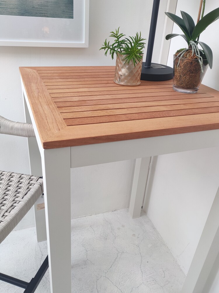 WA4040P BAR COUNTER WHITE ALUMINIUM TEAK WOOD 66CM