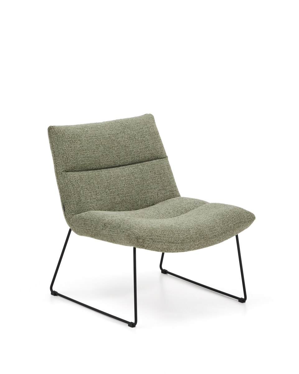 Asen green chenille armchair with black steel legs FSC 100%
