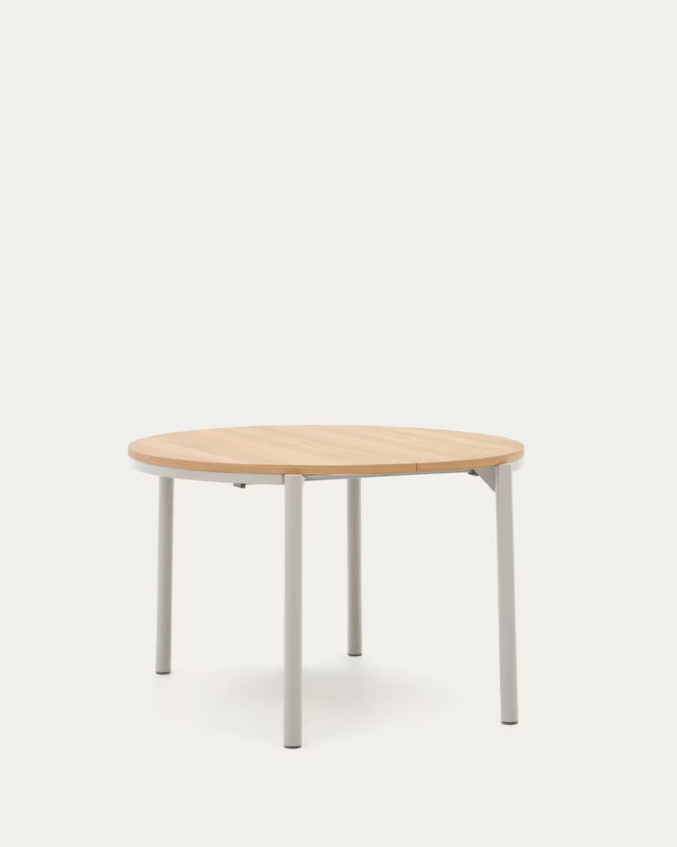 Montuiri extendable round table in oak veneer and steel legs with grey finish   120 (200)