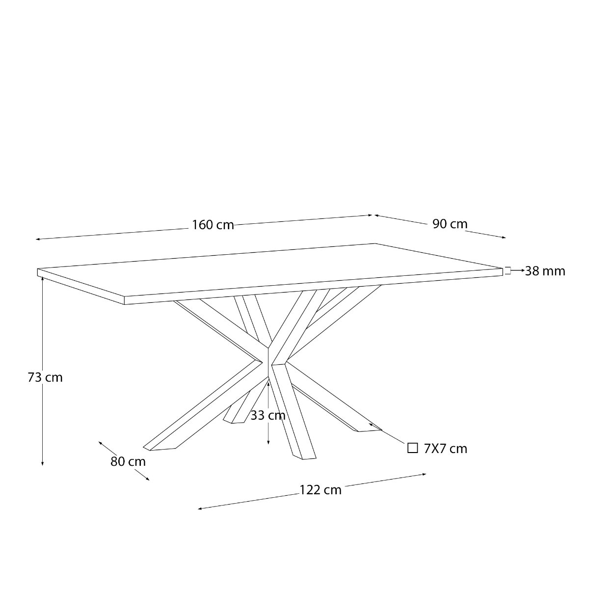 Argo table in oak veneer in a natural finish and stainless-steel legs 160 x 90 cm