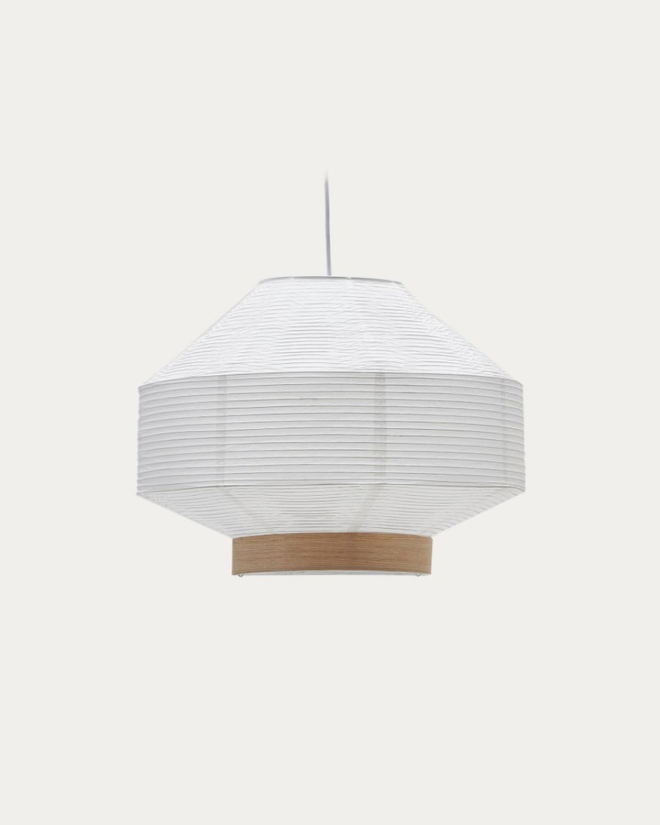 Hila ceiling lamp screen in white paper with natural wood veneer  55 cm