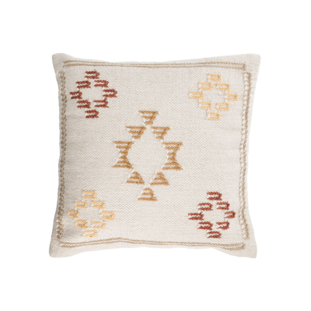 Bibiana wool and cotton cushion cover in beige terracotta and yellow pattern 45 x 45 cm