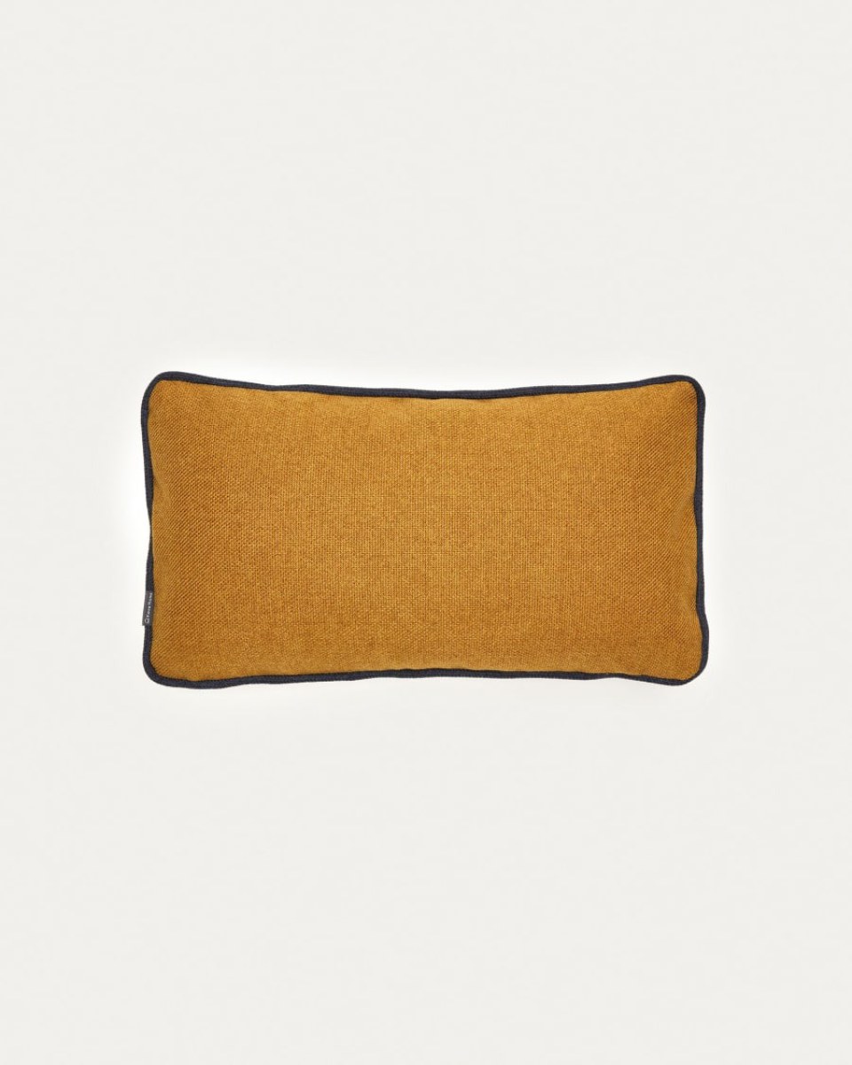 Viera cushion cover in mustard with a blue border- 30 x 50 cm
