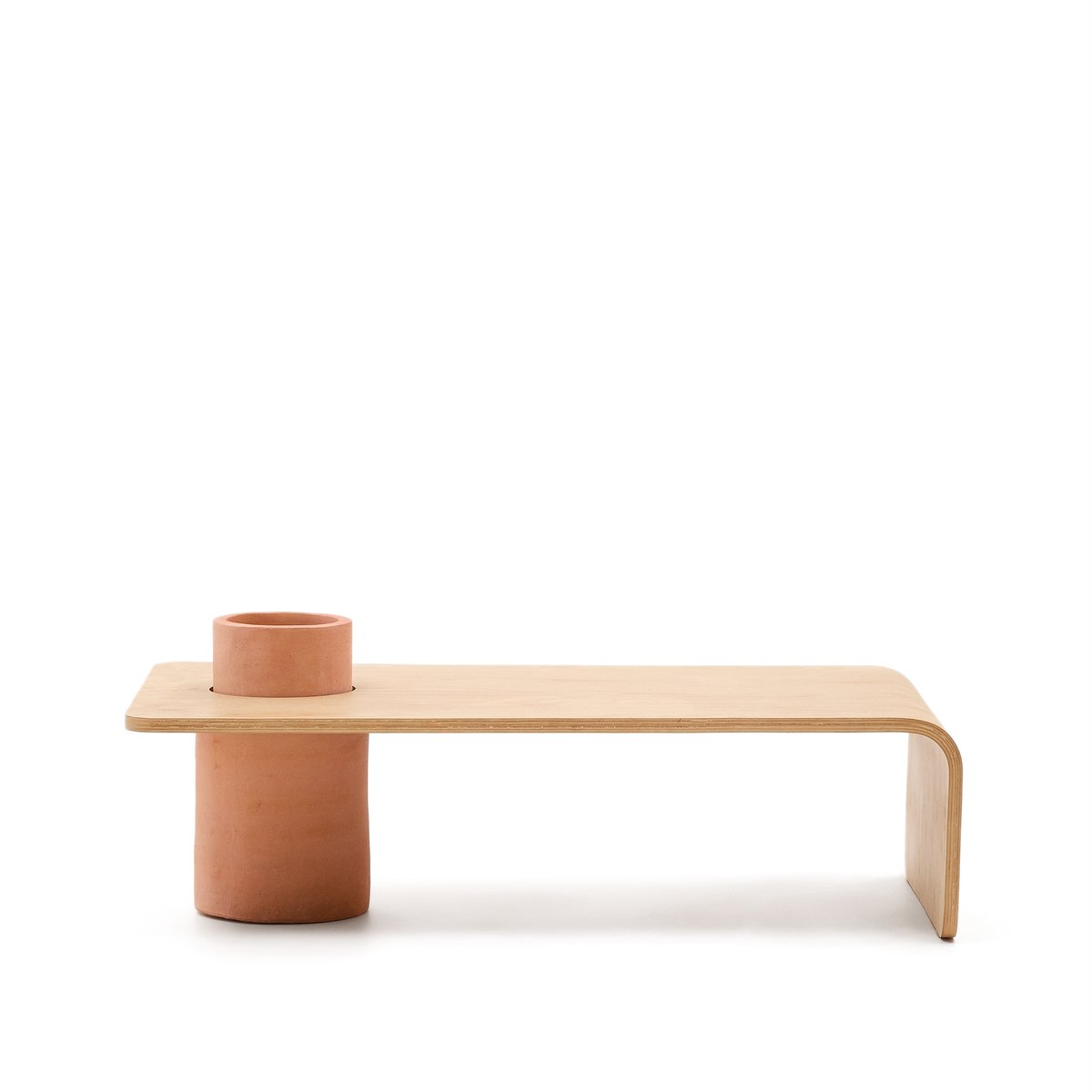 Olaria terracotta coffee table with an oak veneer in a natural finish 110 x 60 cm