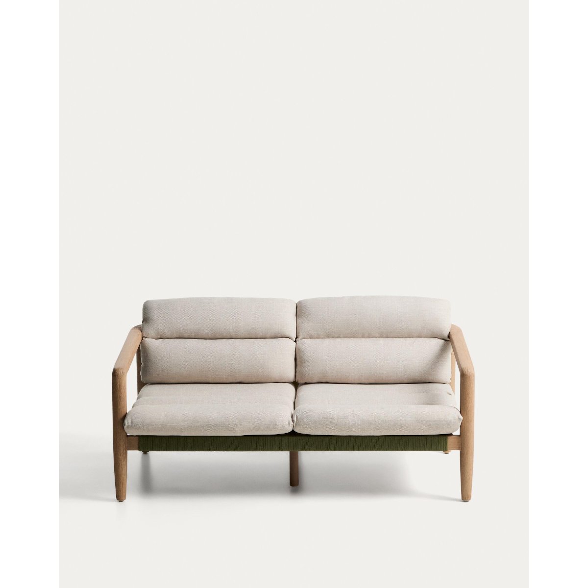 Menfi 2-seater sofa in solid acacia wood and green rope cord 136 cm FSC 100%