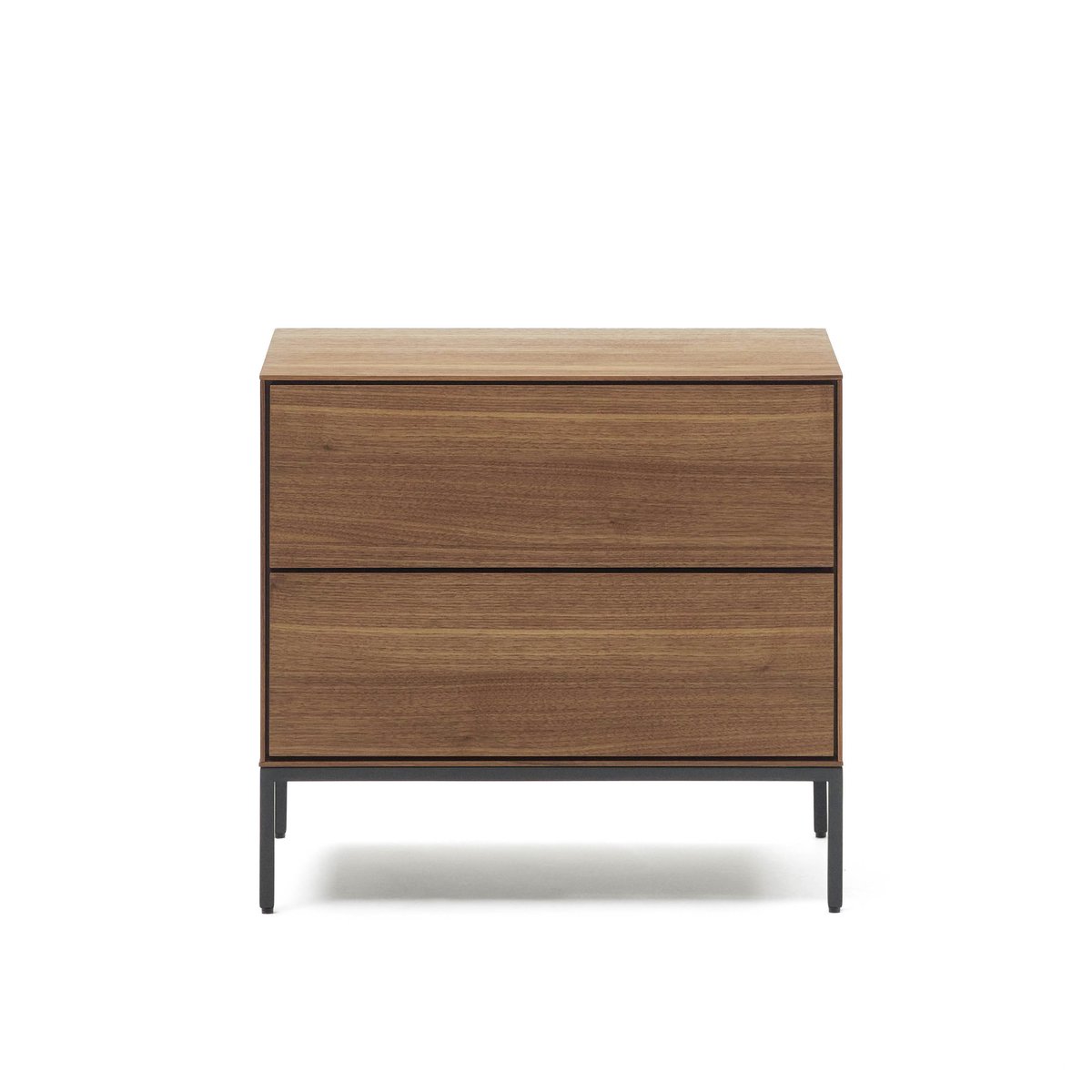 Vedrana bedside table 2 walnut veneer drawers and black steel legs 60 x 55 cm
