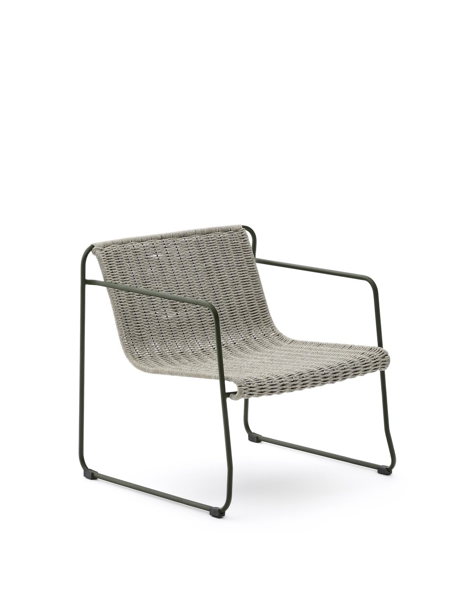 Maurina stackable armchair in green galvanised steel and ecru and grey rope cord
