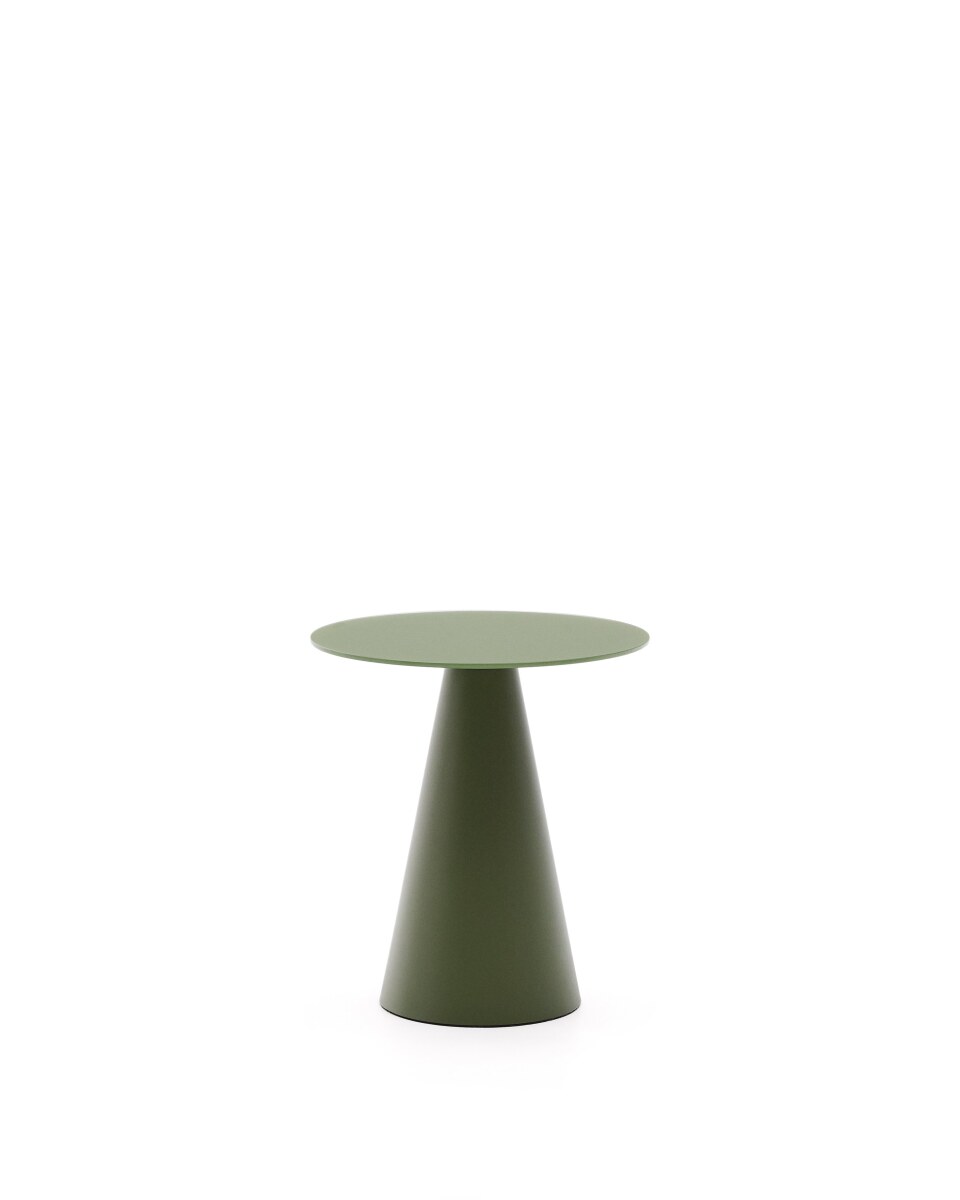 Wilshire side table with frosted tempered glass and matt green painted steel finish Ã50cm