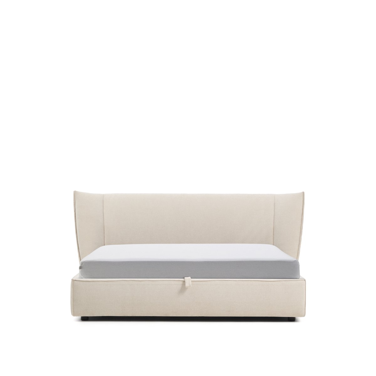 Arvian beige chenille removable-cover bed with ottoman base for a 180 x 200 cm mattress