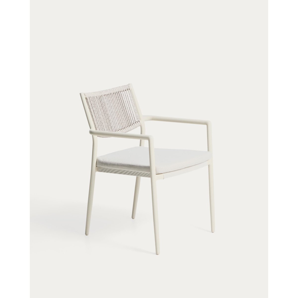 Argasi stackable outdoor chair in ecru aluminium and grey synthetic rope cord